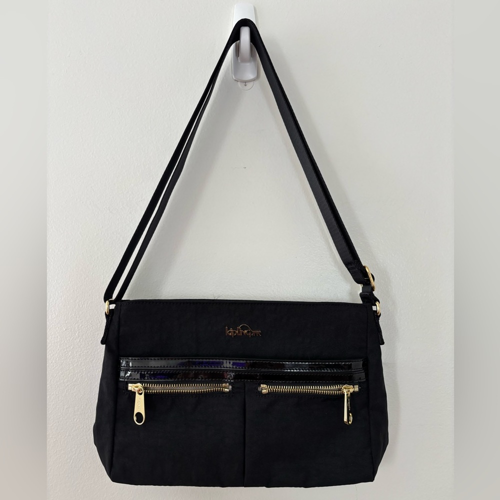 Kipling Shoulder/Crossbody Bag Black Gold Hardware Like New Double Front Pockets - Picture 7 of 7